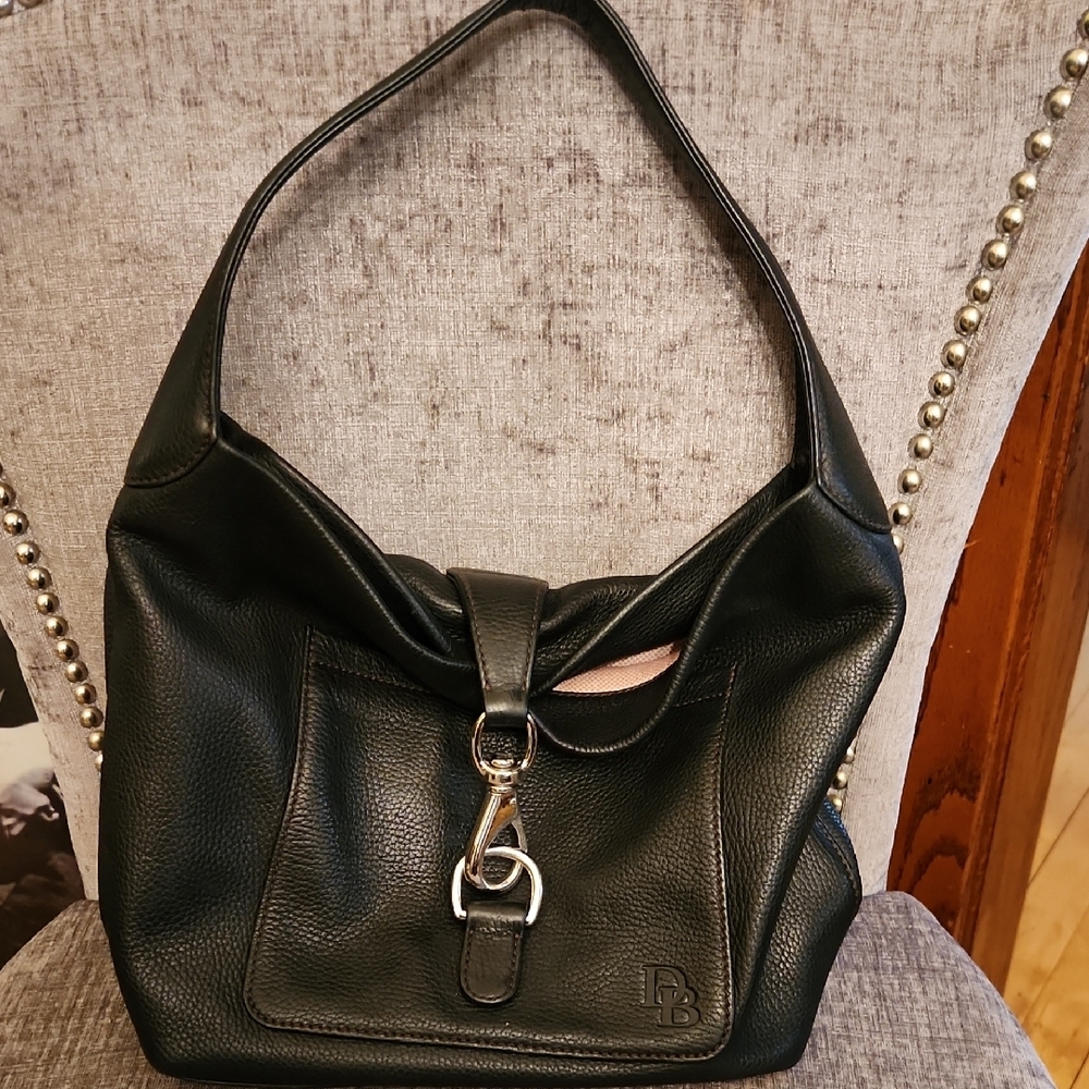 Dooney & Bourke Black Hobo Bag with Silver Hardware